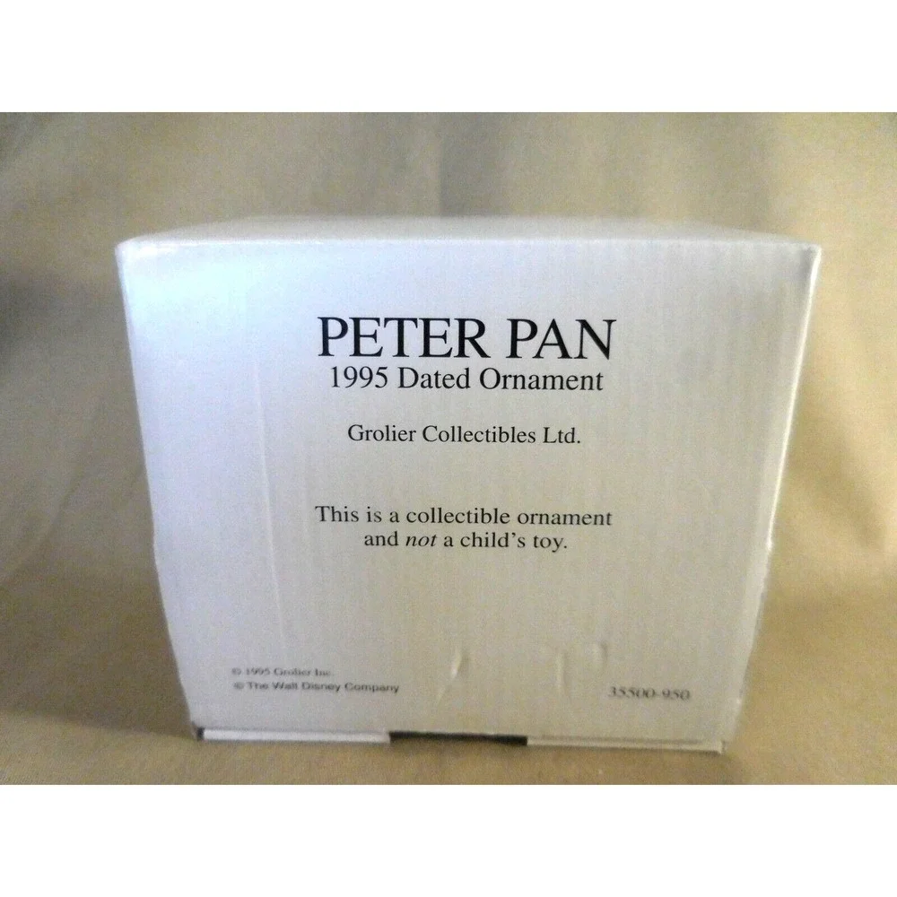 Disney Grolier 1995 Peter Pan Gift Box Porcelain Christmas Ornament Figurine NEW